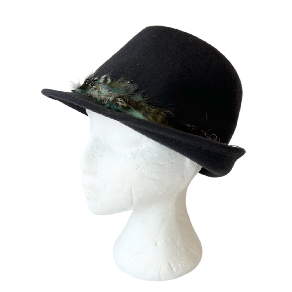 Indigo Fedora with Feather Band - 100% wool